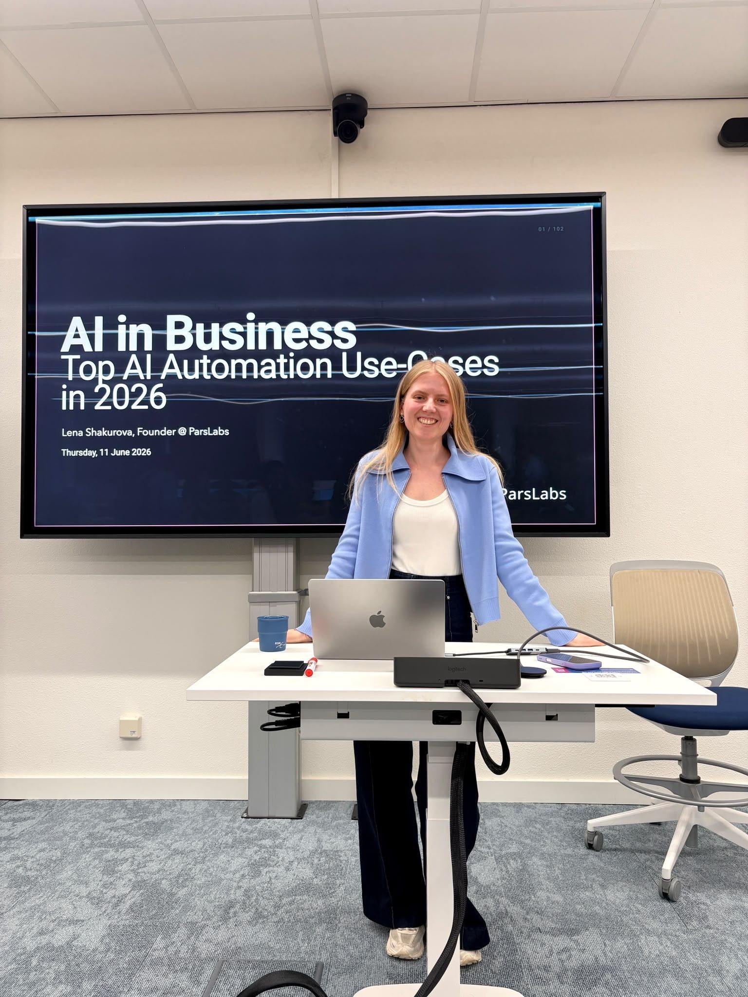 Lena opening an AI in Business session at the Rotterdam School of Management