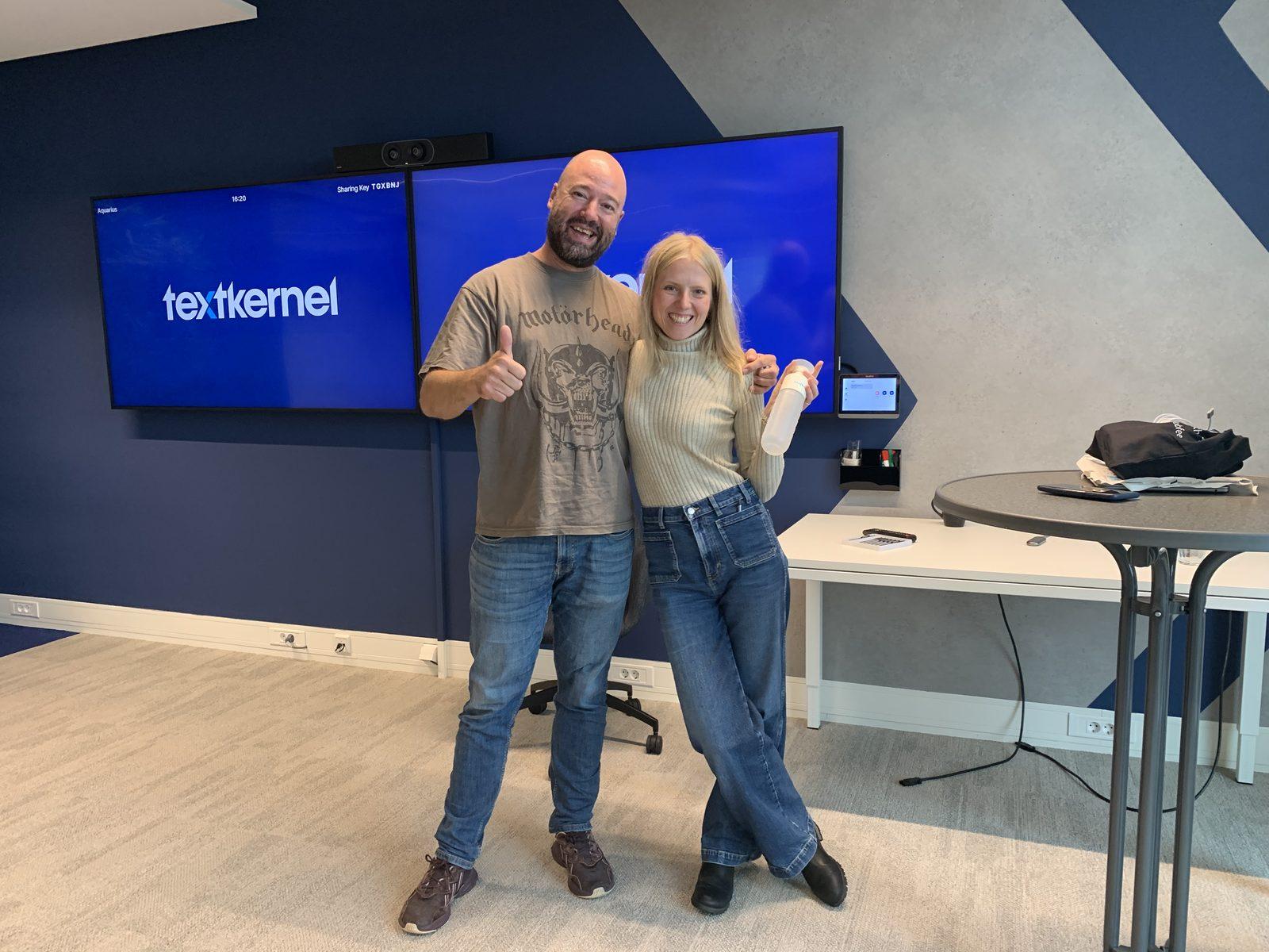 Lena with a client after a workshop at the Textkernel office